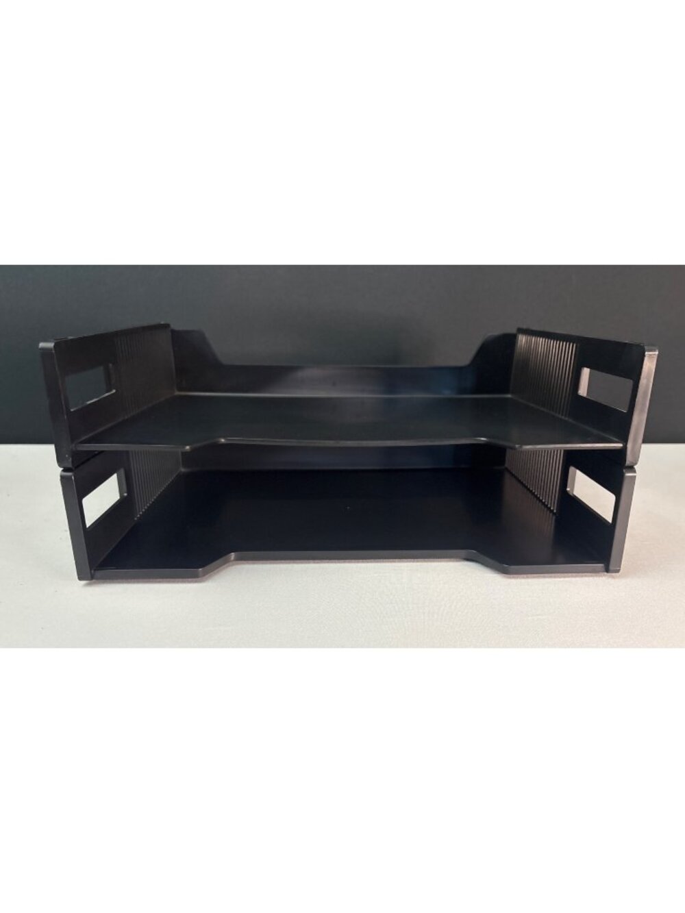 Stackable Black Plastic Letter Tray Organizer For Desk Or Office Supplies Set 2
